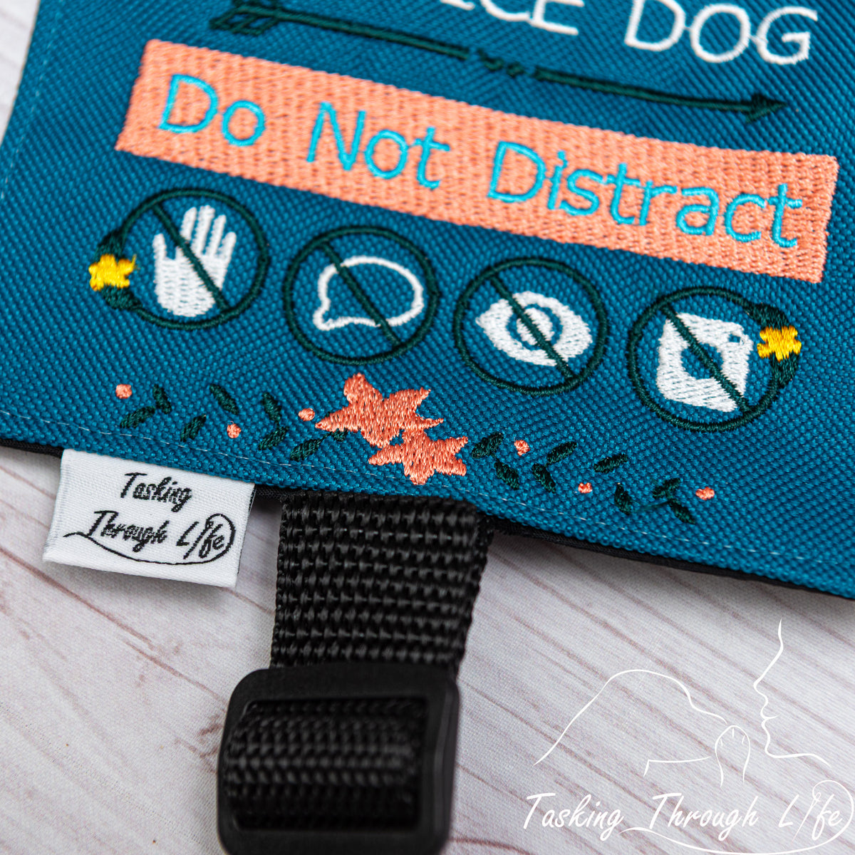 Premade Small - Floral Logo SERVICE DOG - Q6 - Stitching Flaw