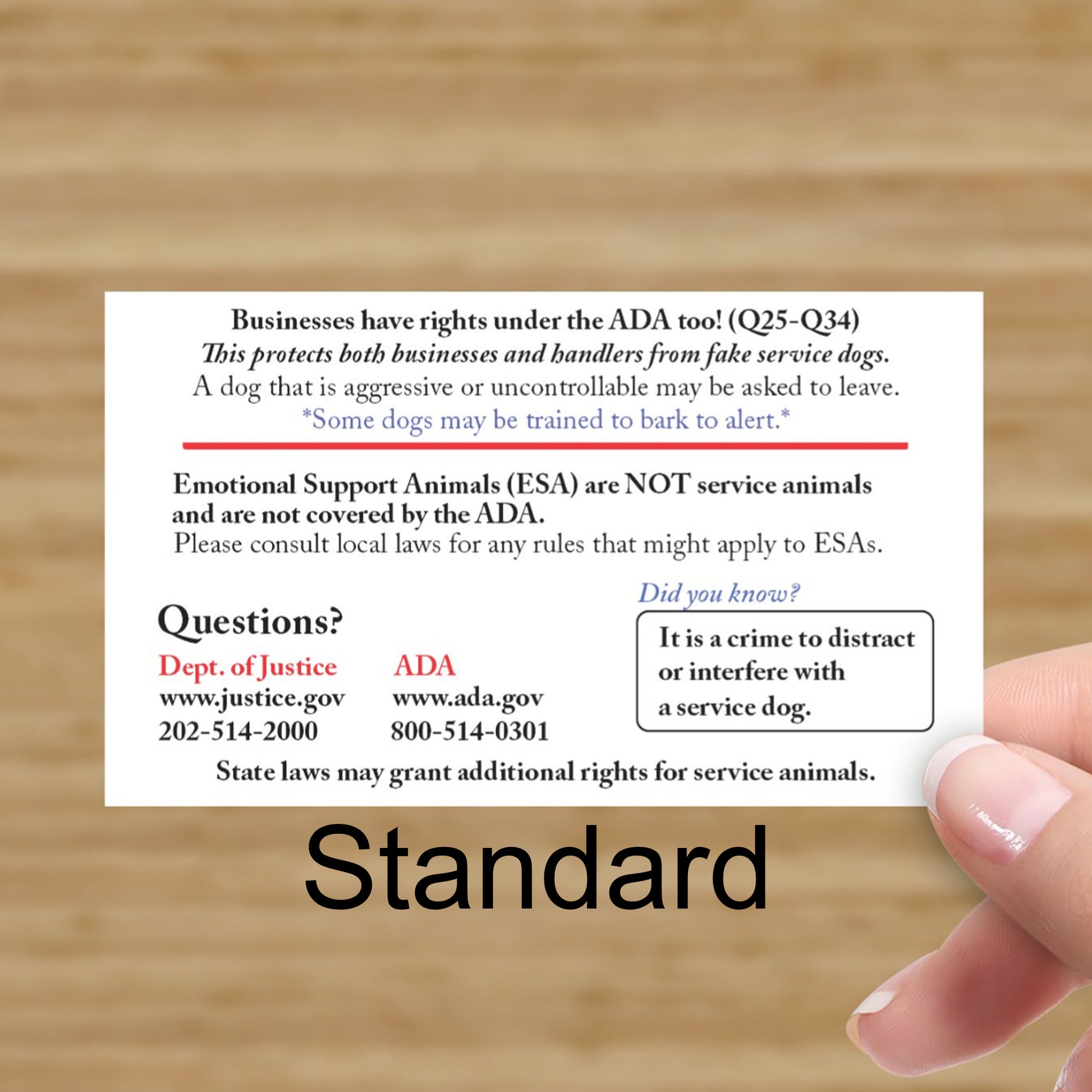 Standard ADA Information cards – Tasking Through LIfe